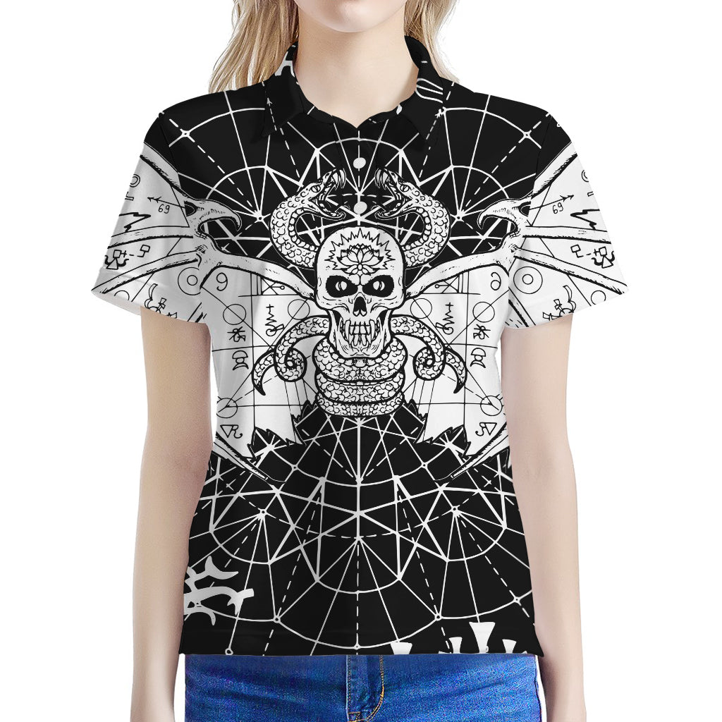 Black And White Demon Wicca Print Women's Polo Shirt