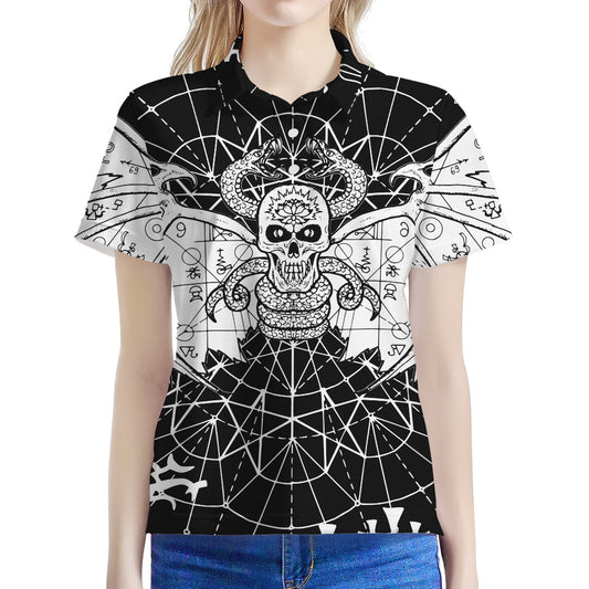 Black And White Demon Wicca Print Women's Polo Shirt