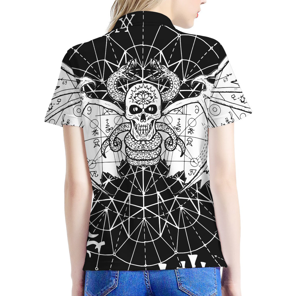 Black And White Demon Wicca Print Women's Polo Shirt