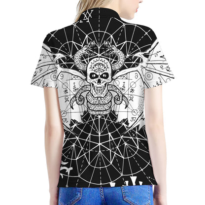 Black And White Demon Wicca Print Women's Polo Shirt