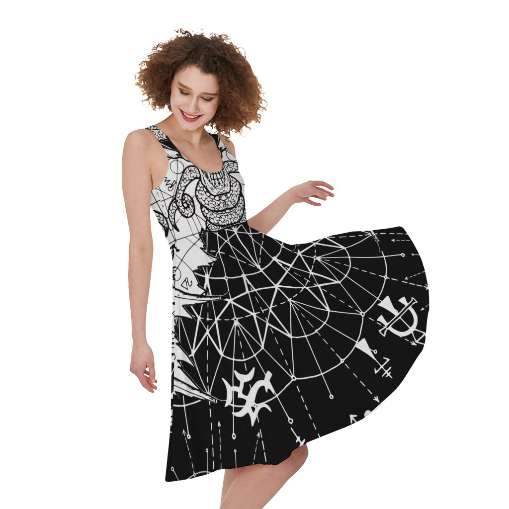 Black And White Demon Wicca Print Women's Sleeveless Dress