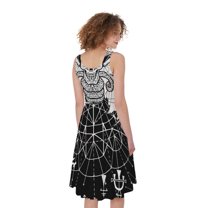 Black And White Demon Wicca Print Women's Sleeveless Dress