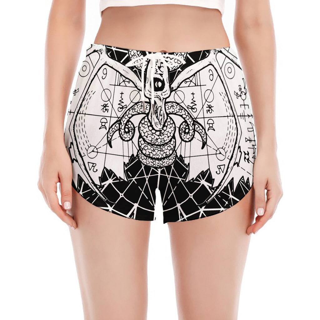 Black And White Demon Wicca Print Women's Split Running Shorts