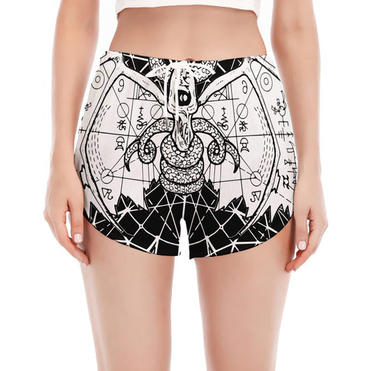Black And White Demon Wicca Print Women's Split Running Shorts