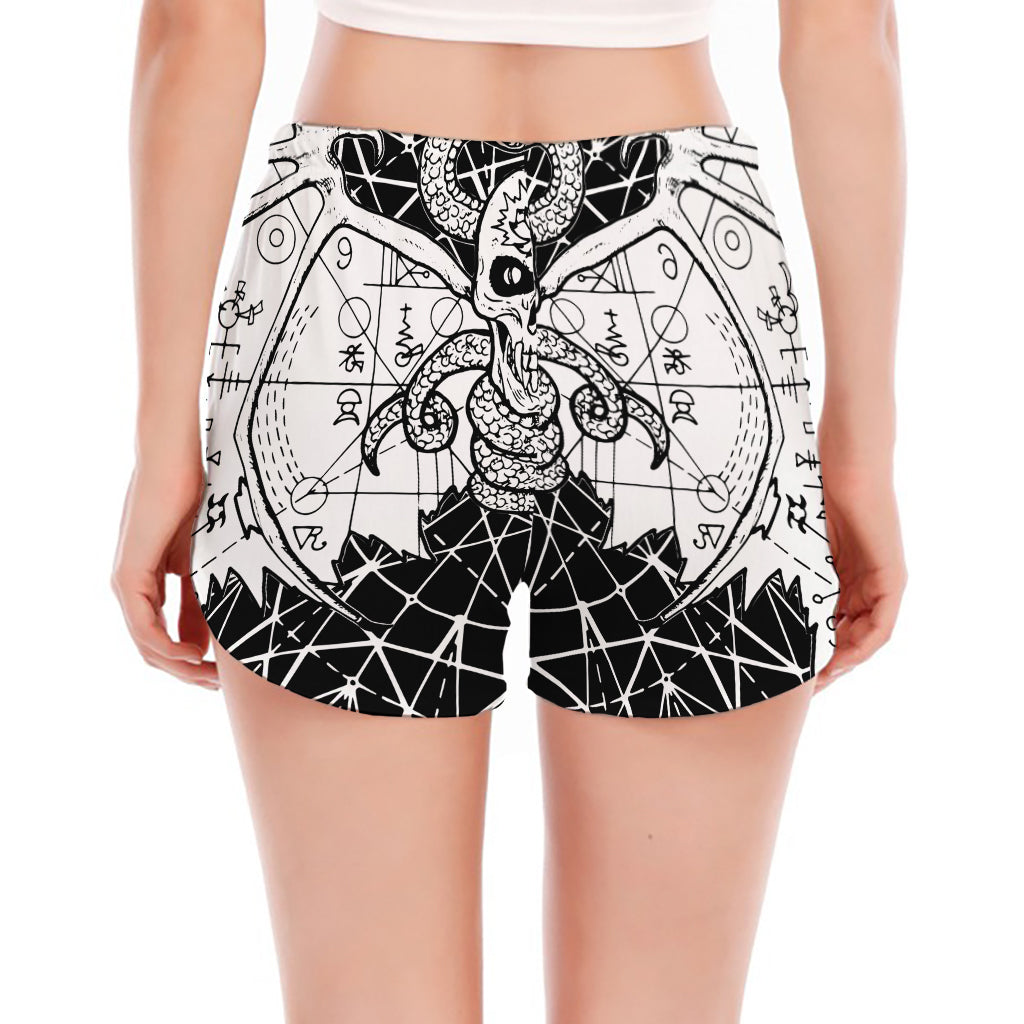 Black And White Demon Wicca Print Women's Split Running Shorts