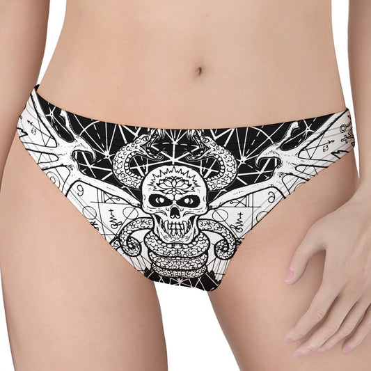 Black And White Demon Wicca Print Women's Thong