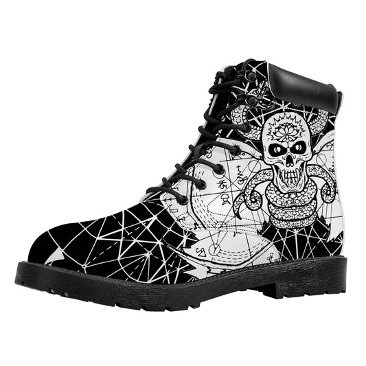 Black And White Demon Wicca Print Work Boots