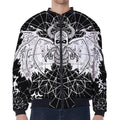 Black And White Demon Wicca Print Zip Sleeve Bomber Jacket