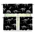 Black And White Dinosaur Fossil Print 3 Piece Kitchen Curtains