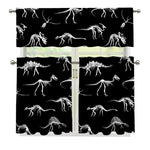 Black And White Dinosaur Fossil Print 3 Piece Kitchen Curtains