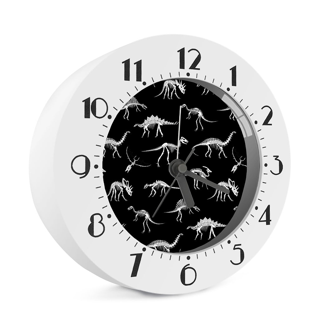 Black And White Dinosaur Fossil Print Alarm Clock