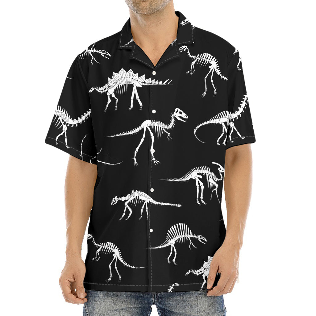 Black And White Dinosaur Fossil Print Aloha Shirt