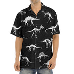 Black And White Dinosaur Fossil Print Aloha Shirt