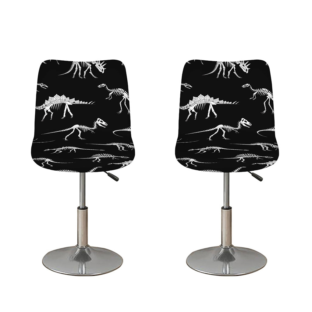 Black And White Dinosaur Fossil Print Bar Stool Covers