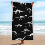 Black And White Dinosaur Fossil Print Beach Towel