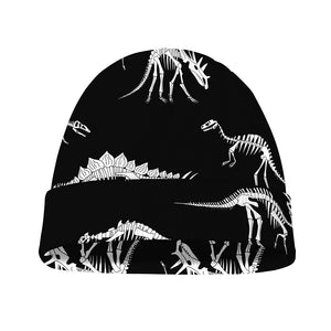 Black And White Dinosaur Fossil Print Beanie