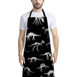 Black And White Dinosaur Fossil Print Bib Apron With Pocket