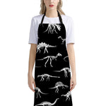 Black And White Dinosaur Fossil Print Bib Apron With Pocket
