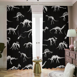 Black And White Dinosaur Fossil Print Blackout Pencil Pleat Curtains