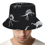 Black And White Dinosaur Fossil Print Bucket Hat