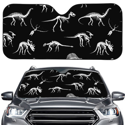 Black And White Dinosaur Fossil Print Car Windshield Sun Shade