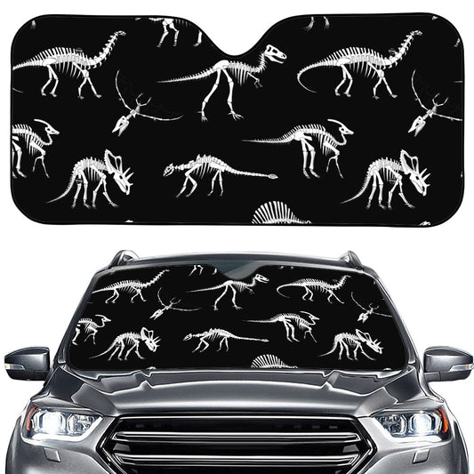 Black And White Dinosaur Fossil Print Car Windshield Sun Shade