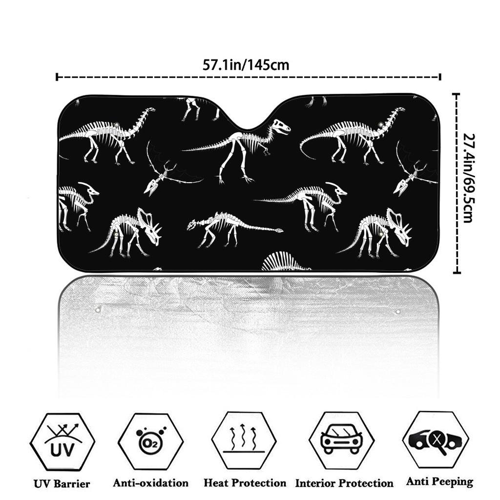 Black And White Dinosaur Fossil Print Car Windshield Sun Shade