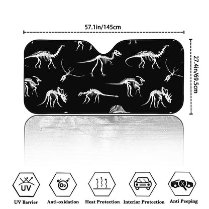 Black And White Dinosaur Fossil Print Car Windshield Sun Shade