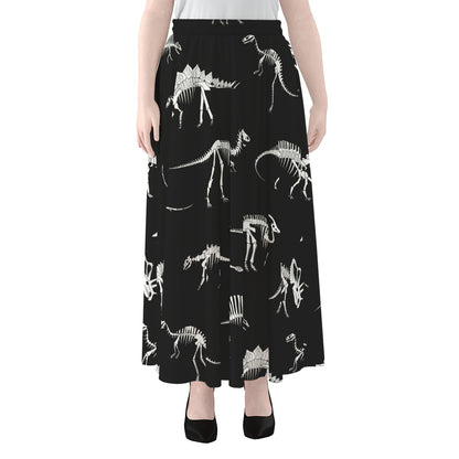 Black And White Dinosaur Fossil Print Chiffon Maxi Skirt