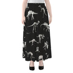 Black And White Dinosaur Fossil Print Chiffon Maxi Skirt
