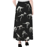Black And White Dinosaur Fossil Print Chiffon Maxi Skirt