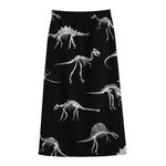Black And White Dinosaur Fossil Print Cotton Front Slit Maxi Skirt