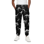 Black And White Dinosaur Fossil Print Cotton Pants