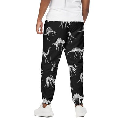 Black And White Dinosaur Fossil Print Cotton Pants
