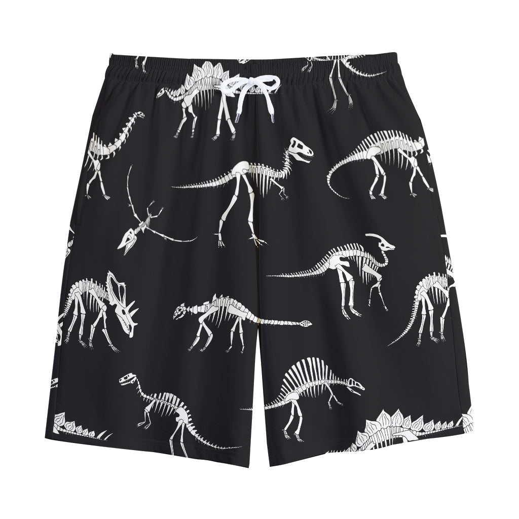 Black And White Dinosaur Fossil Print Cotton Shorts