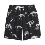 Black And White Dinosaur Fossil Print Cotton Shorts