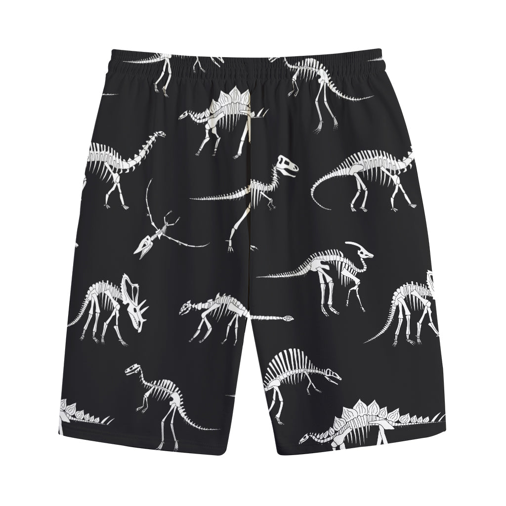 Black And White Dinosaur Fossil Print Cotton Shorts