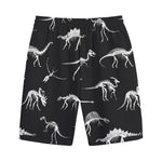 Black And White Dinosaur Fossil Print Cotton Shorts