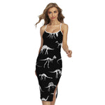 Black And White Dinosaur Fossil Print Cross Back Cami Dress