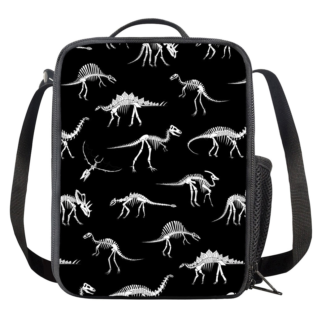 Black And White Dinosaur Fossil Print Crossbody Lunch Bag