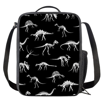 Black And White Dinosaur Fossil Print Crossbody Lunch Bag