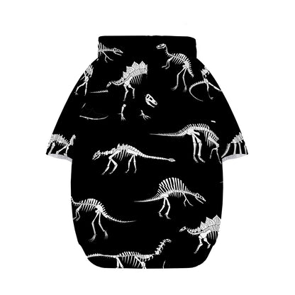 Black And White Dinosaur Fossil Print Dog Zip Up Hoodie