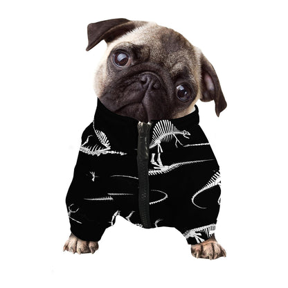 Black And White Dinosaur Fossil Print Dog Zip Up Jacket