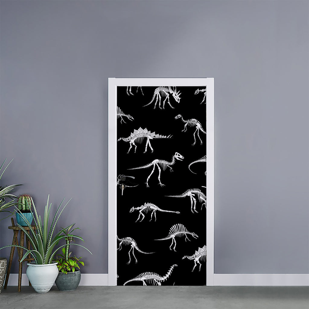 Black And White Dinosaur Fossil Print Door Sticker