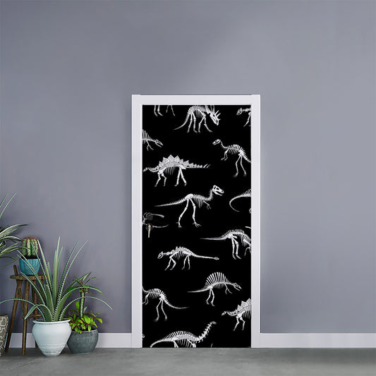 Black And White Dinosaur Fossil Print Door Sticker