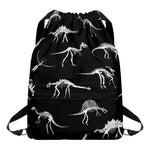 Black And White Dinosaur Fossil Print Drawstring Backpack