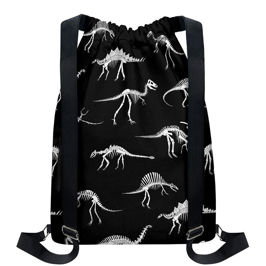 Black And White Dinosaur Fossil Print Drawstring Backpack
