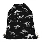 Black And White Dinosaur Fossil Print Drawstring Bag