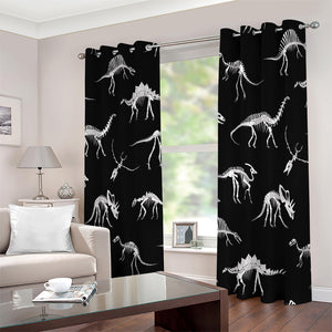 Black And White Dinosaur Fossil Print Extra Wide Grommet Curtains