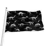 Black And White Dinosaur Fossil Print Flag